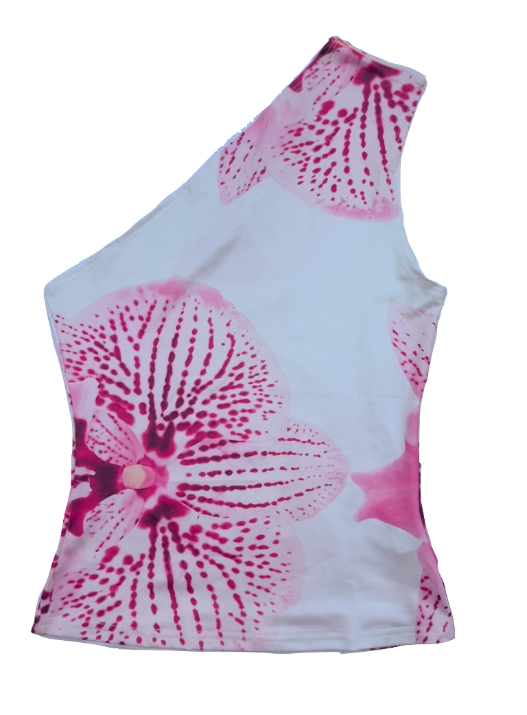 One Shoulder White Floral