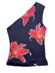 One Shoulder Black Floral Top