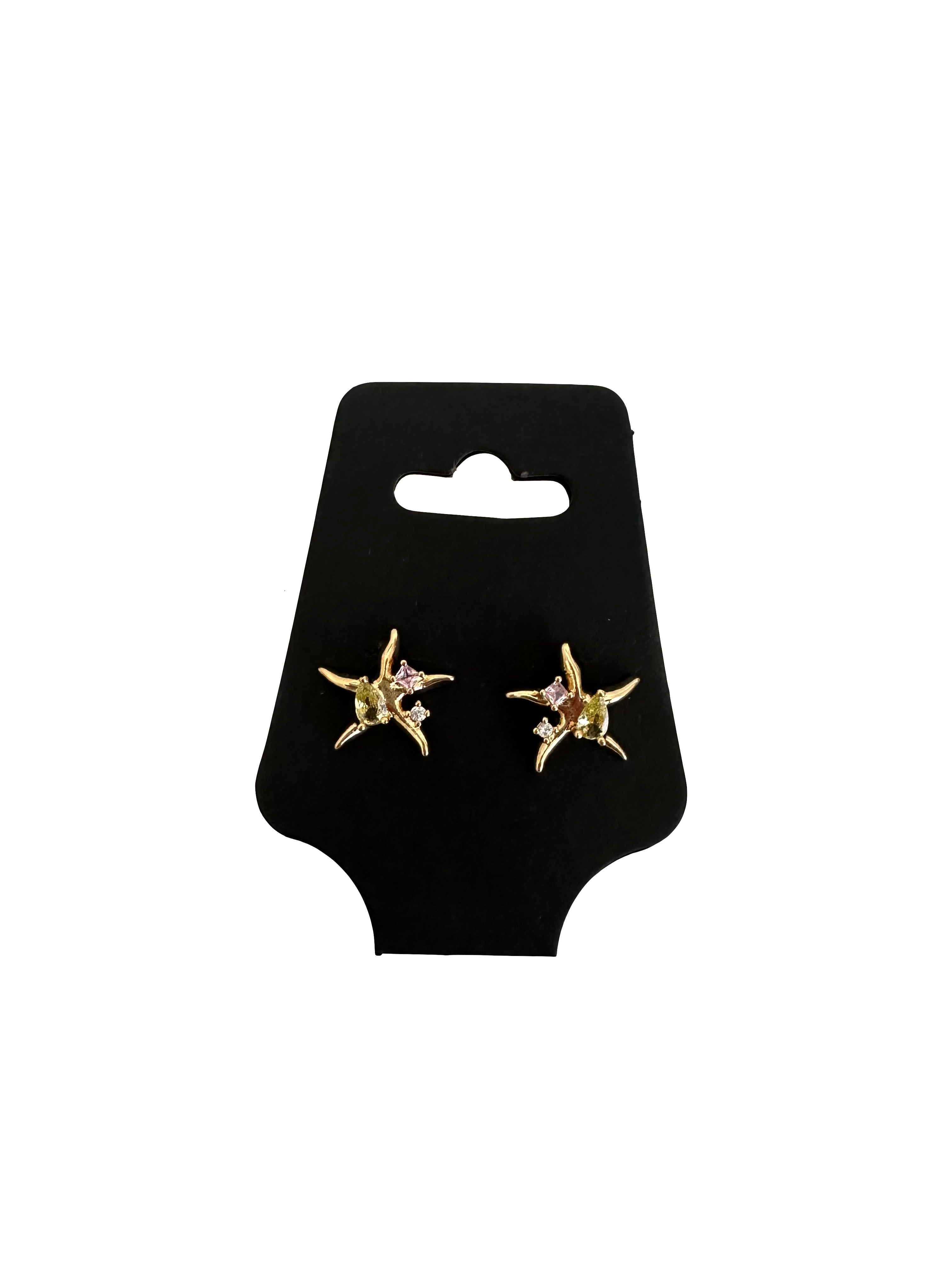 Irregular Starfish Earrings with gems | Gold