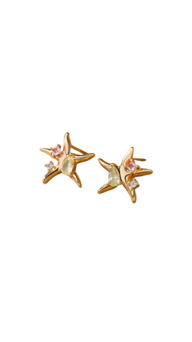 Irregular Starfish Earrings with gems | Gold