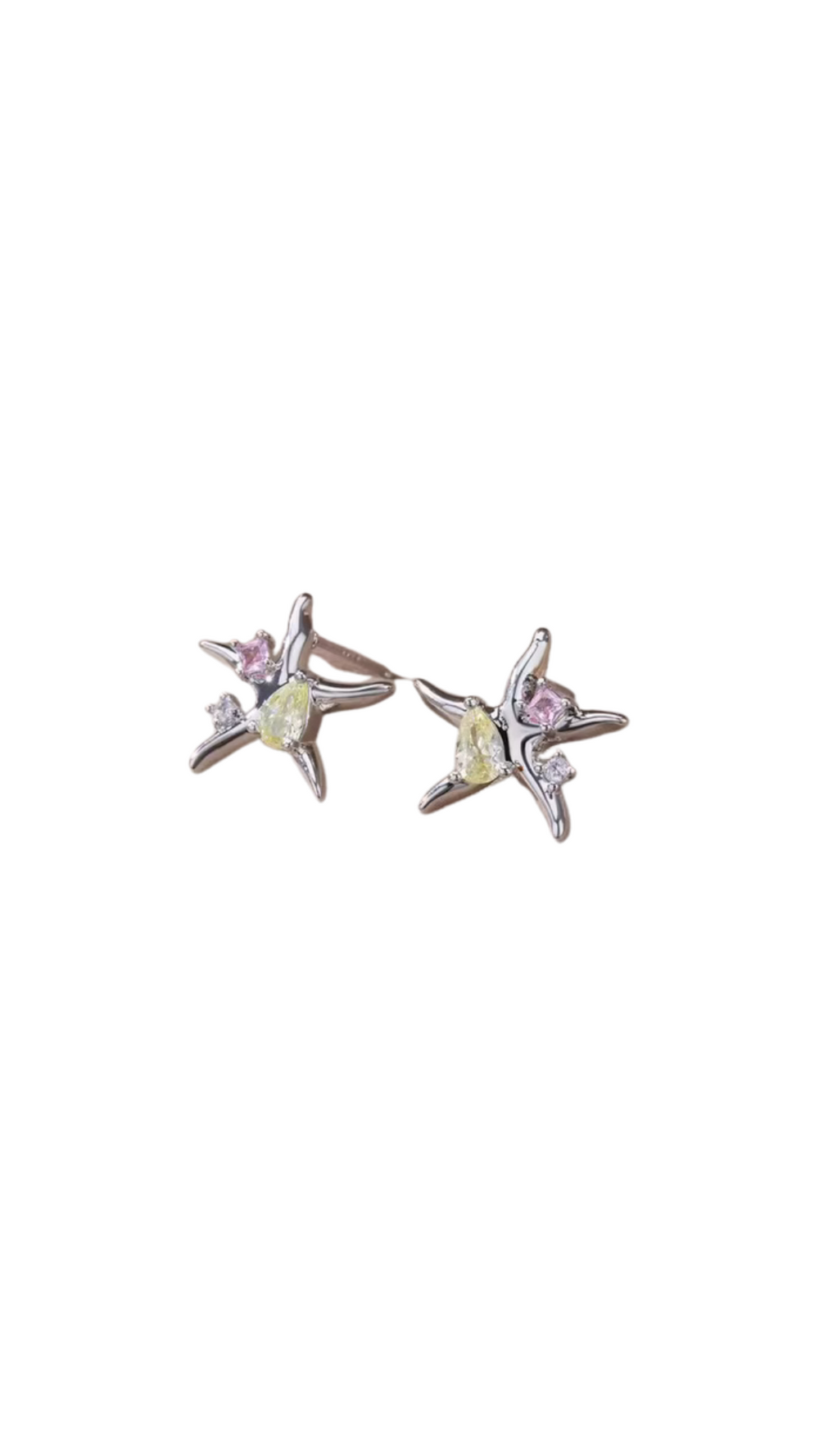 Irregular Starfish Earrings with gems | Silver