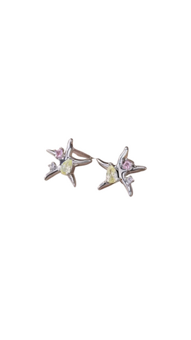 Irregular Starfish Earrings with gems | Silver