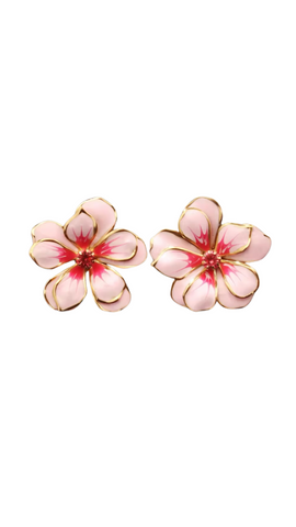 Pink enamel flower earrings