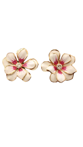 White enamel flower earrings