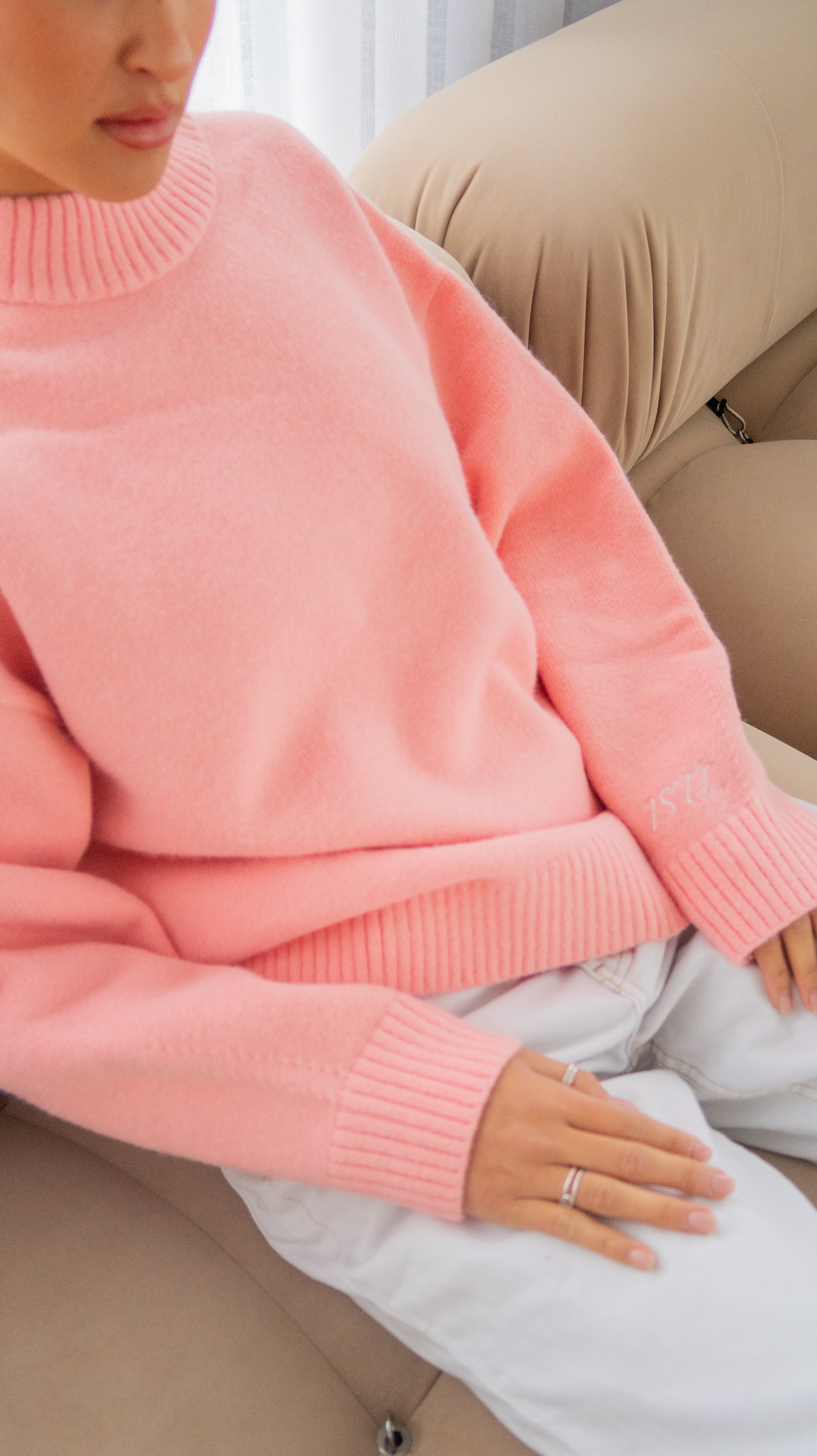 Knit Crewneck Sweater | Baby Pink