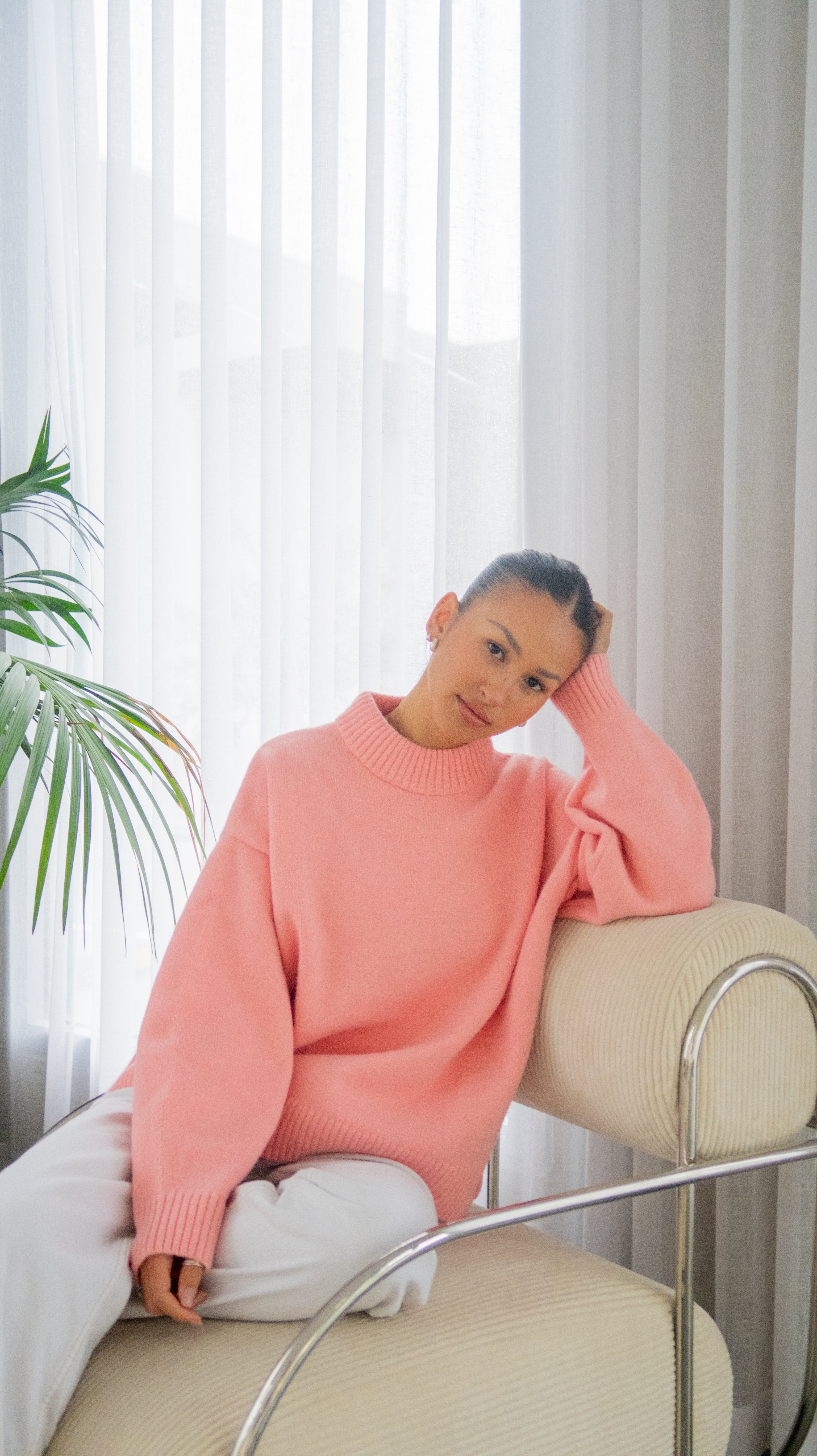 Knit Crewneck Sweater | Baby Pink