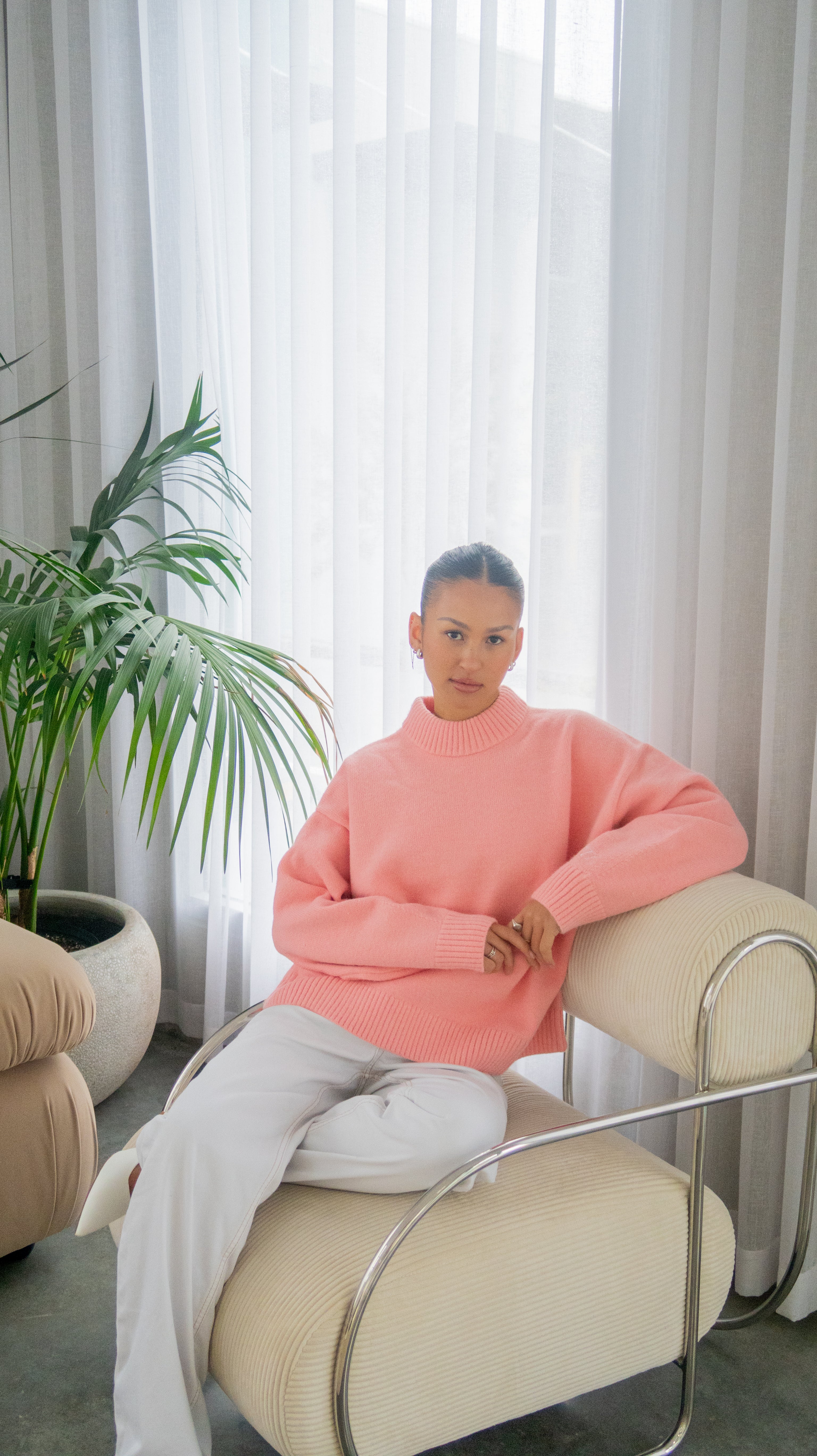 Knit Crewneck Sweater | Baby Pink