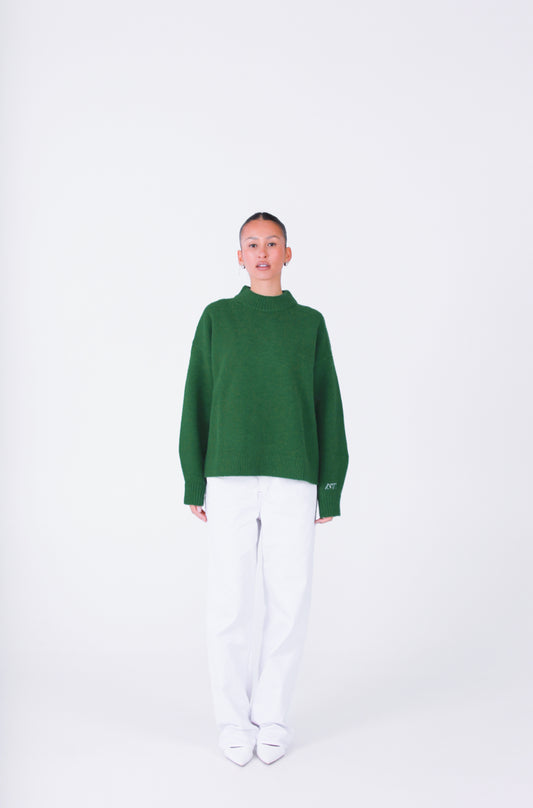 Knit Crewneck Sweater | Emerald Green