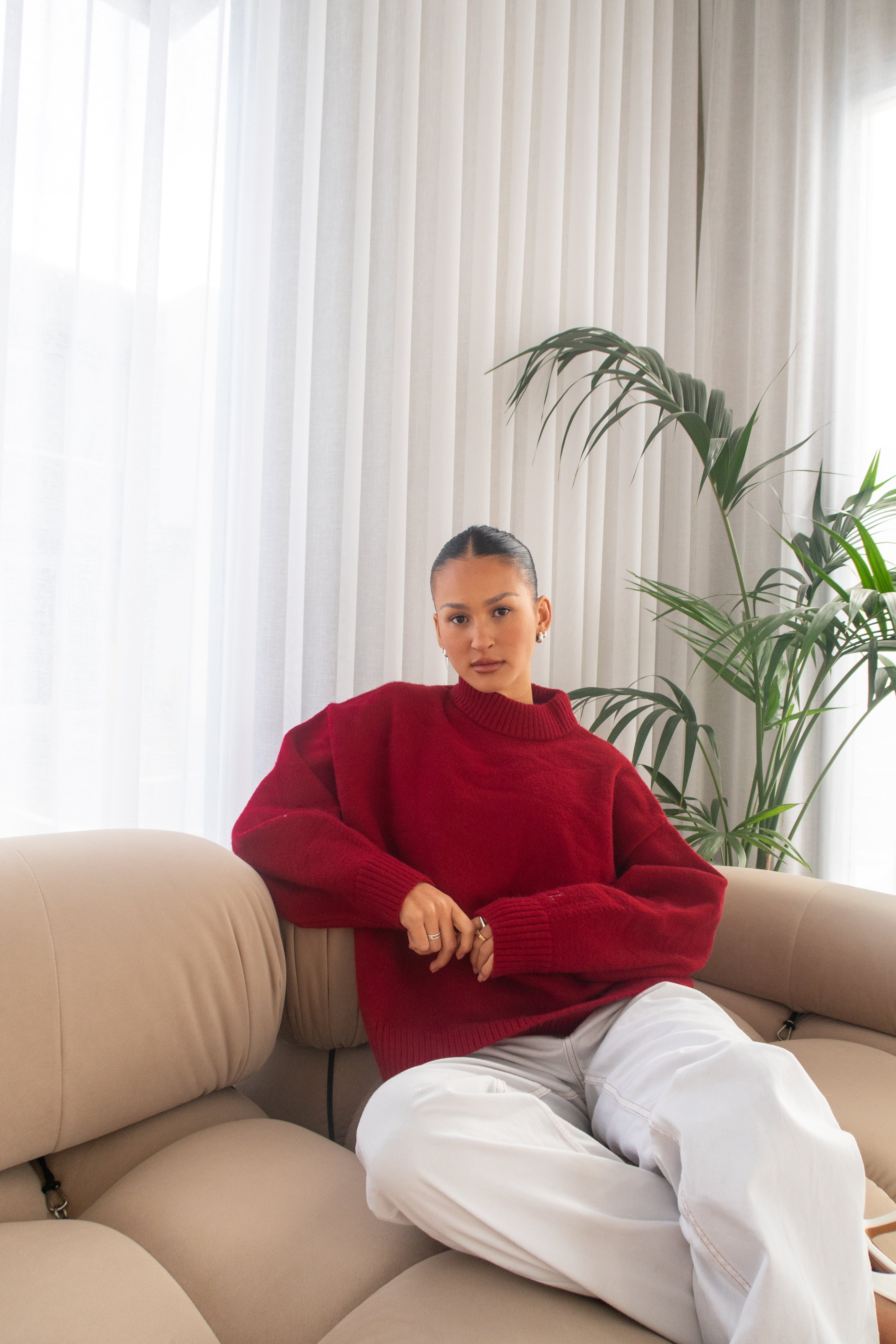 Knit Crewneck Sweater | Wine Red