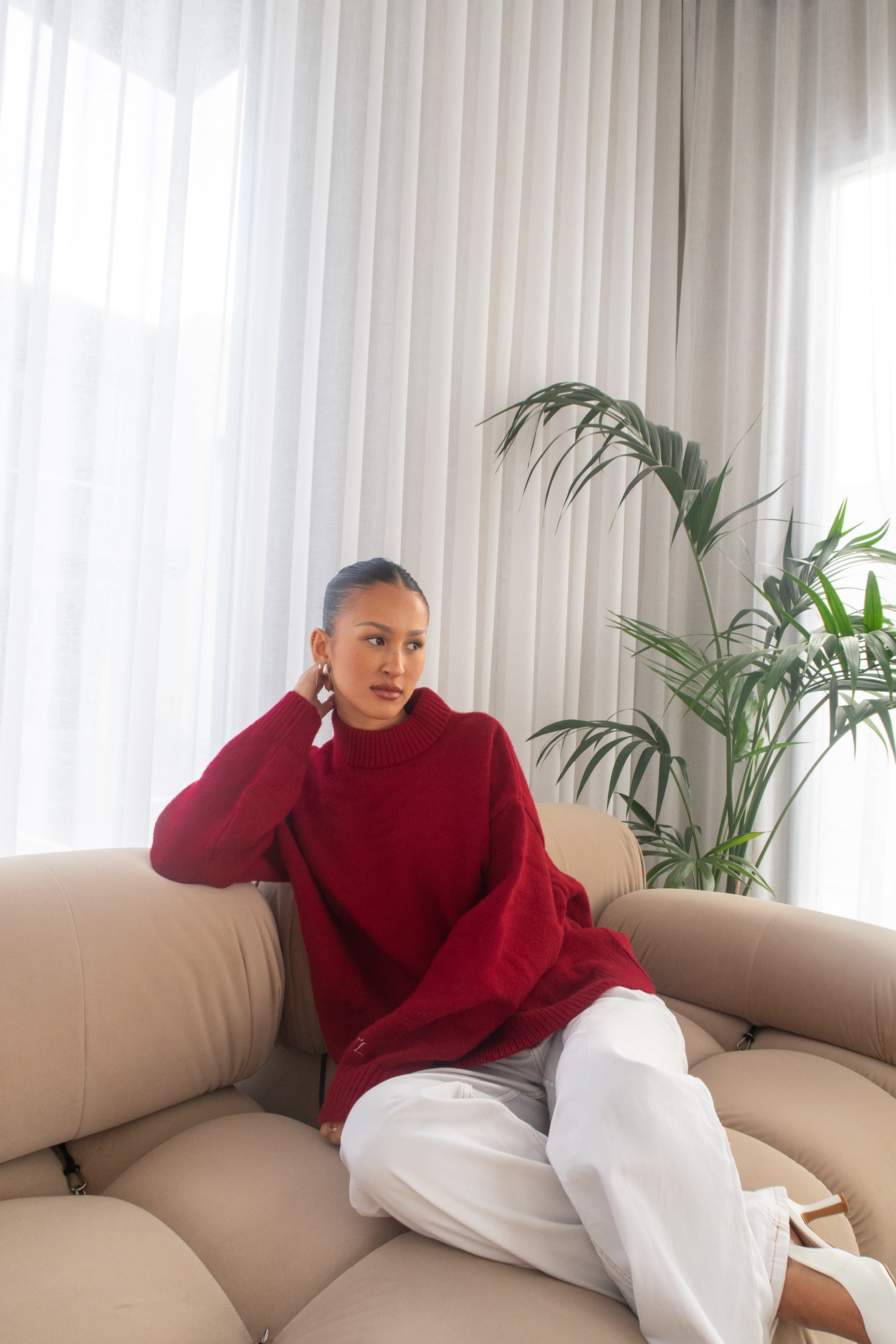 Knit Crewneck Sweater | Wine Red